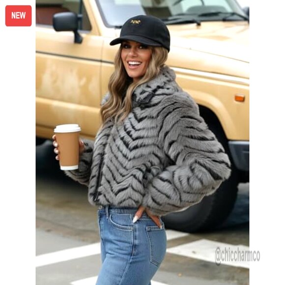 Faux Fur Coat Fluffy Cropped Oversized Shaggy Jacket Chic Winter Outerwear - Picture 3 of 7